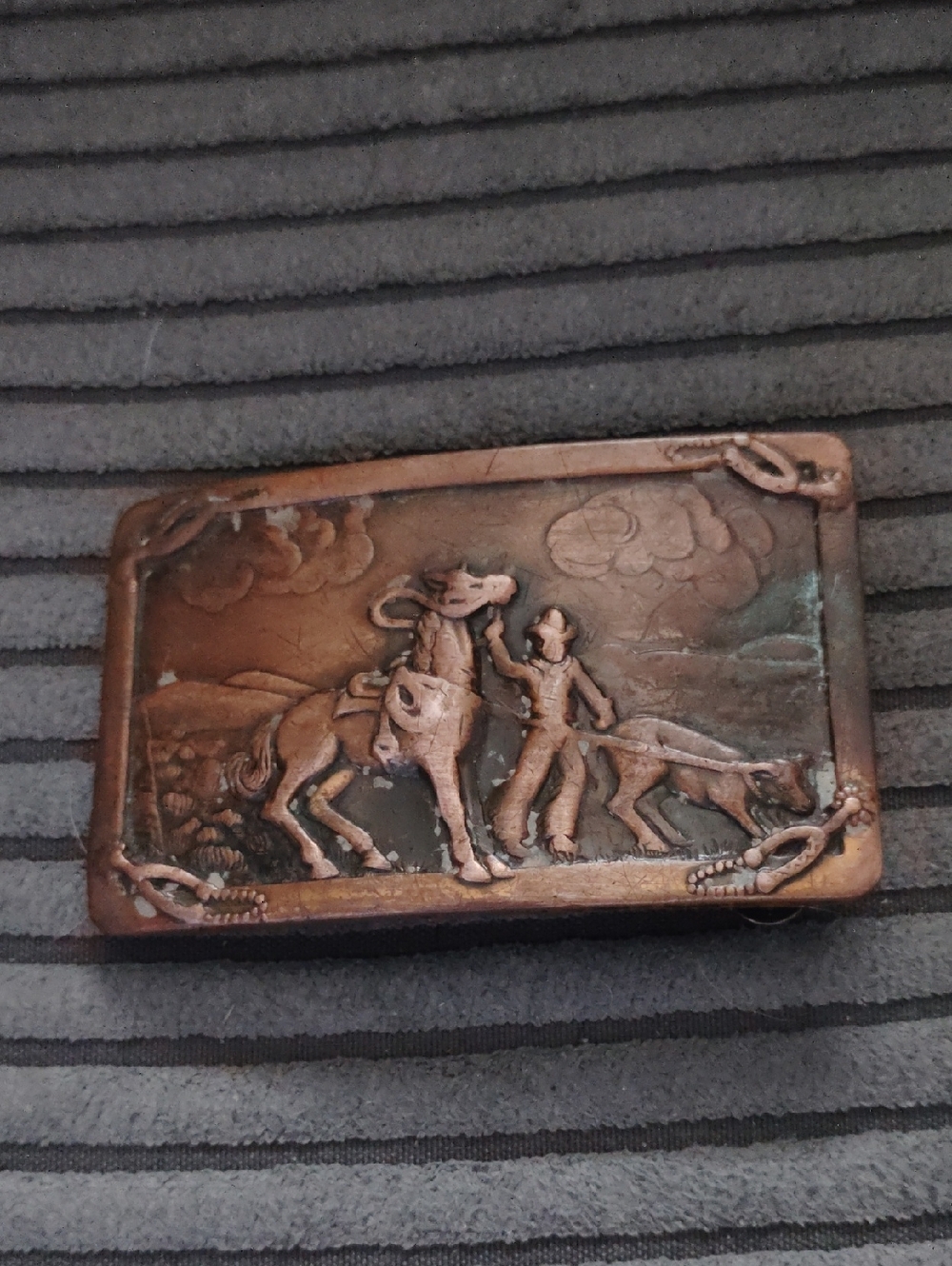 3" X 2" Solid copper Vintage Belt buckle